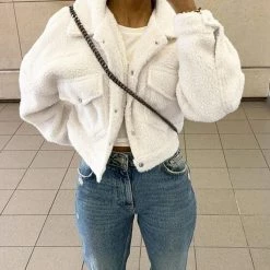 Kinky Cloth Shaggy Fleece Cropped Jacket Crop Tops