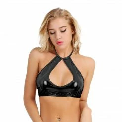 Kinky Cloth Shiny Metallic Halter Crop Top