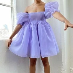 Kinky Cloth Dresses Short Puff Sleeve Tulle Dress