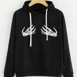 Spocket Kawaii Skeleton Hands Print Hoodie