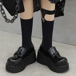 Kinky Cloth Goth Skull Hook Loop Platform Shoes