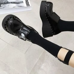 Kinky Cloth Goth Skull Hook Loop Platform Shoes