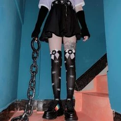 Kinky Cloth Punk Skulls With Bows Thigh High Stockings