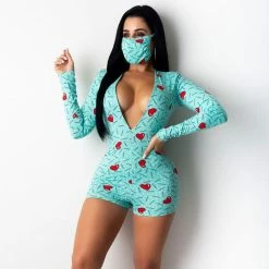Kinky Cloth Bodycon Jumpsuit Sleepwear Patterns With Mask Lingerie & Panties