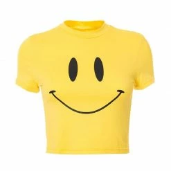 Kinky Cloth Smiley Yellow Crop Top Top & Tees