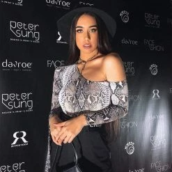 Kinky Cloth Snake Print Off Shoulder Bodysuit