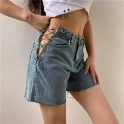 Kinky Cloth Skirts Split Metal Chain Denim Shorts