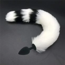 Kinky Cloth Cosplay Triple Striped Black & White Tail Plug