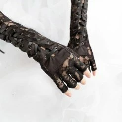 Kinky Cloth Steampunk Lace Up Fingerless Gloves