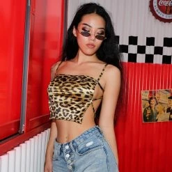 Kinky Cloth Strappy Backless Leopard Print Crop Top