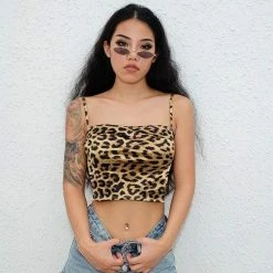 Kinky Cloth Strappy Backless Leopard Print Crop Top