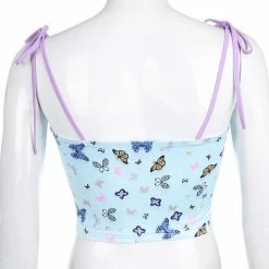 Kinky Cloth Strappy Floral Butterflies Crop Top