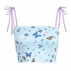 Kinky Cloth Strappy Floral Butterflies Crop Top