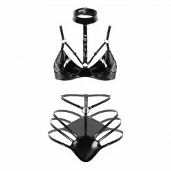 Kinky Cloth Strappy Wet Look Underwear Set Lingerie & Panties