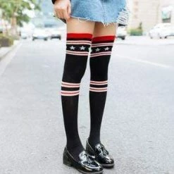 Kinky Cloth Stripe Stars Over Knee Socks