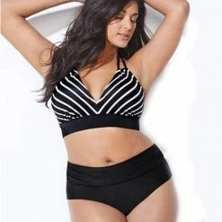 Kinky Cloth Striped Plus Size Two Piece Swimsuit