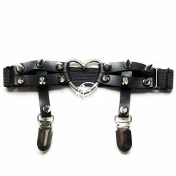 Kinky Cloth Goth Studded Heart Black Garters