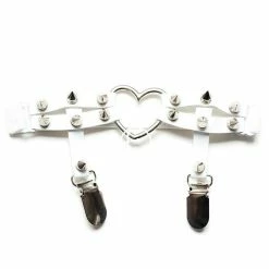 Kinky Cloth Studded Heart White Garters DDLG - Daddy / Little