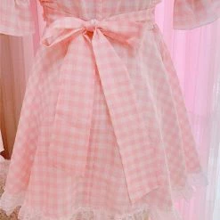 Kinky Cloth Cosplay Sweet Lolita Pink Plaid Dress