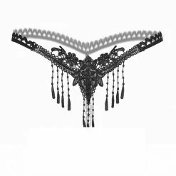 Kinky Cloth Tassel Embroidery Hollow Out G-String Thong