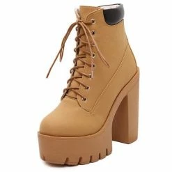 Kinky Cloth Thick Heel Platform Work Boots On Sale