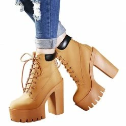 Kinky Cloth Thick Heel Platform Work Boots On Sale