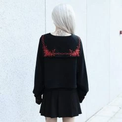 Kinky Cloth Thistle Embroidered Sailor Black Top Goth