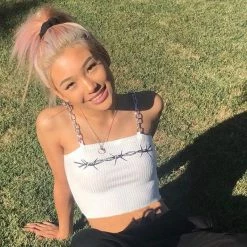 Kinky Cloth Thorns Print Chain Strap Crop Top Goth