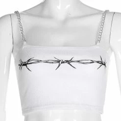 Kinky Cloth Thorns Print Chain Strap Crop Top Goth