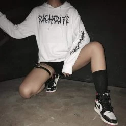 Kinky Cloth Thorns Printed Oversized White Hoodies Top & Tees