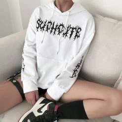 Kinky Cloth Thorns Printed Oversized White Hoodies Top & Tees