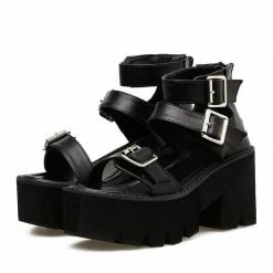 Kinky Cloth Three Buckle Strap Platform Sandals Goth