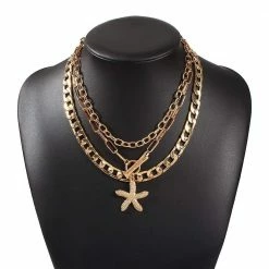 Kinky Cloth Three Layer Gold Link Starfish Necklace
