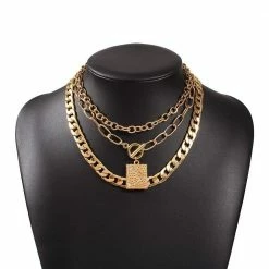 Kinky Cloth Three Layer Gold Link Punk Necklace