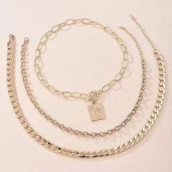 Kinky Cloth Three Layer Gold Link Punk Necklace