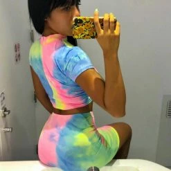 Kinky Cloth Tie Die Crop Top & Shorts Set Raves & Festivals