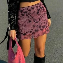 Kinky Cloth Tie Dye Double Layer Mesh Skirt Goth