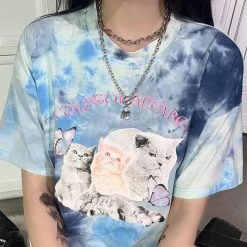 Kinky Cloth Tie Dye Oversized Cat T-shirt Kittens