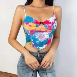 Kinky Cloth Tie Dye Print Camis Crop Top Top & Tees