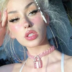 Kinky Cloth Transparent Chain Lock Pendant Choker Collars & Chokers