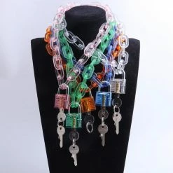 Kinky Cloth Transparent Chain Lock Pendant Choker Collars & Chokers