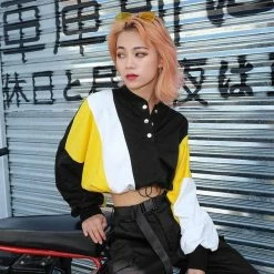 Kinky Cloth Tricolor Patchwork Crop Sweatshirt