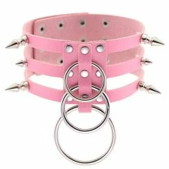 Kinky Cloth Triple O-Ring Spike Cage Choker Goth