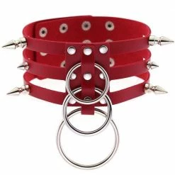 Kinky Cloth Triple O-Ring Spike Cage Choker Goth