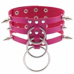Kinky Cloth Triple O-Ring Spike Cage Choker Goth