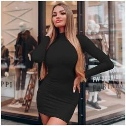 Kinky Cloth Turtleneck Skinny Mini Dress