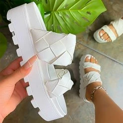 Kinky Cloth Footwear Two Strap Braided Platform Sandals