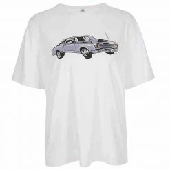 Kinky Cloth Vintage Car Print White Loose T-shirt