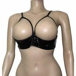 Kinky Cloth Wet Look Leather Open Cup Bra