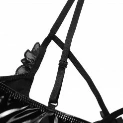 Kinky Cloth Leather Open Breast Cup Thong Bodysuit